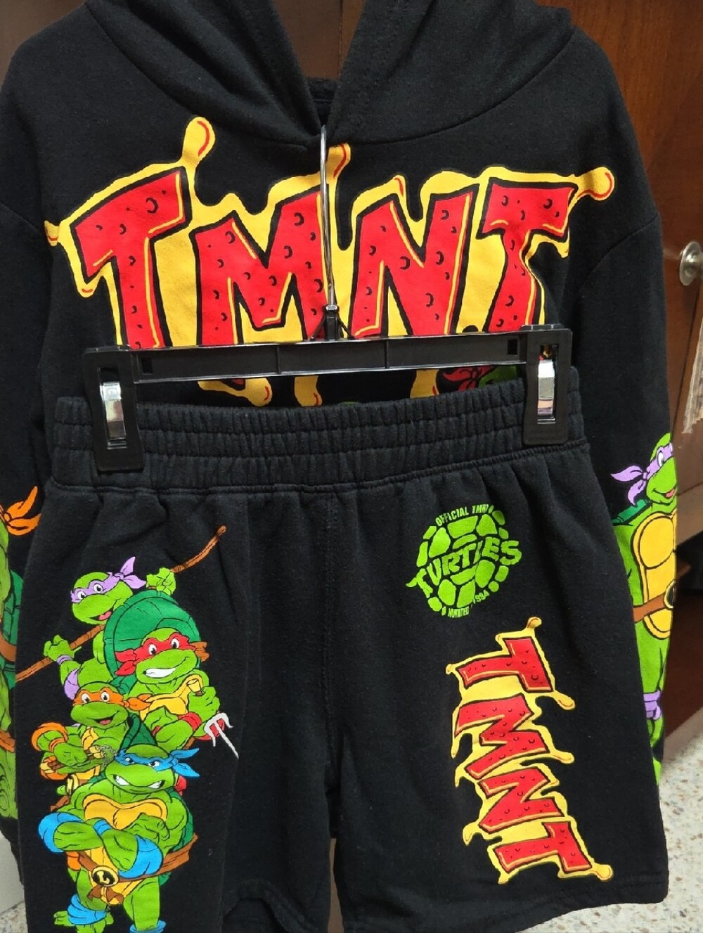 Nickelodeon TMNT Black, Red, Yellow, Green Kids Matching Hoodie & Shorts Set